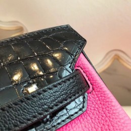 Replica Hermes Pink Black Kelly 25 Crocodile Leather Bag