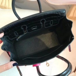 Replica Hermes Pink Black Kelly 25 Crocodile Leather Bag