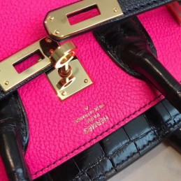 Replica Hermes Pink Black Kelly 25 Crocodile Leather Bag
