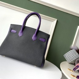 Replica Hermes Black Purple Crocodile Leather Birkin 30 Bag