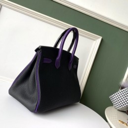 Replica Hermes Black Purple Crocodile Leather Birkin 30 Bag