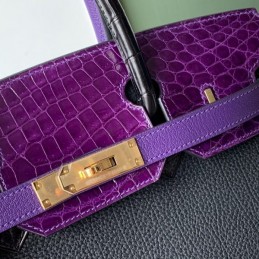 Replica Hermes Black Purple Crocodile Leather Birkin 30 Bag