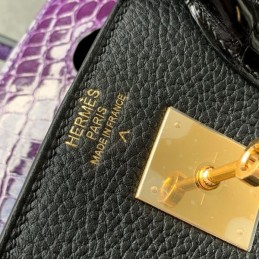 Replica Hermes Black Purple Crocodile Leather Birkin 30 Bag
