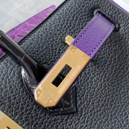 Replica Hermes Black Purple Crocodile Leather Birkin 30 Bag