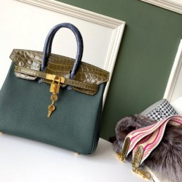Replica Hermes Dark Green Crocodile Leather Birkin 25 Bag