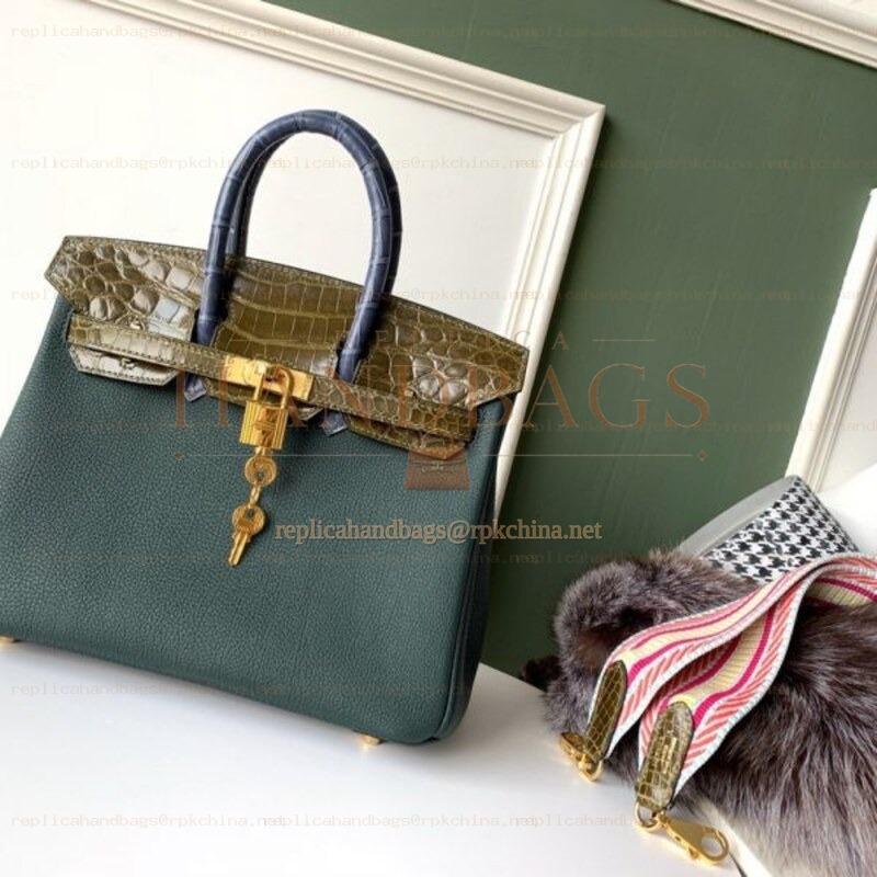 Replica Hermes Dark Green Crocodile Leather Birkin 25 Bag