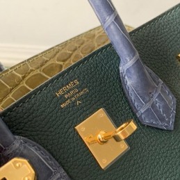 Replica Hermes Dark Green Crocodile Leather Birkin 25 Bag