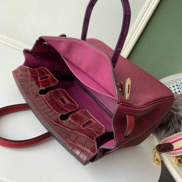 Replica Hermes Burgundy Crocodile Leather Birkin 25 Bag