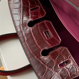 Replica Hermes Burgundy Crocodile Leather Birkin 25 Bag