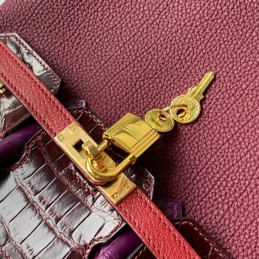 Replica Hermes Burgundy Crocodile Leather Birkin 25 Bag