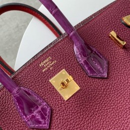 Replica Hermes Burgundy Crocodile Leather Birkin 25 Bag
