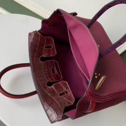Replica Hermes Burgundy Crocodile Leather Birkin 25 Bag