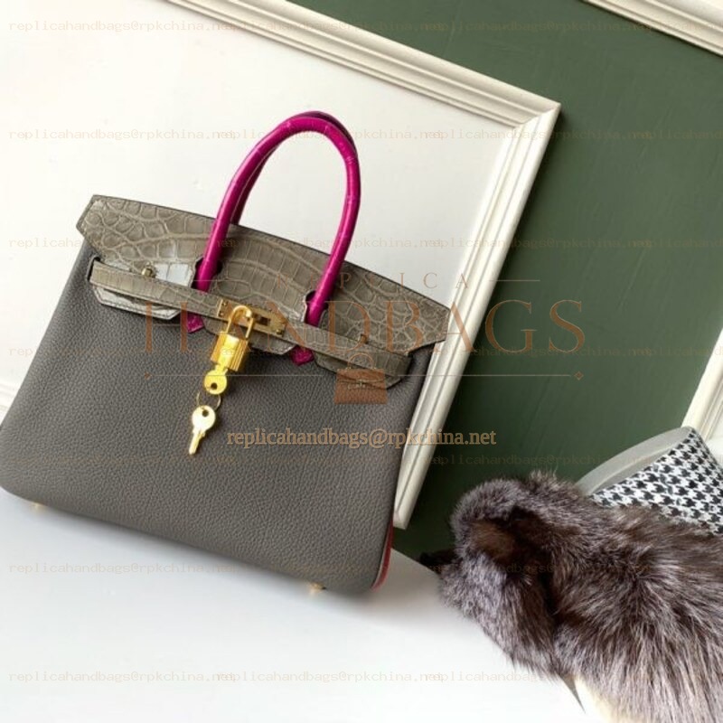 Replica Hermes Green Pink Crocodile Leather Birkin 25 Bag