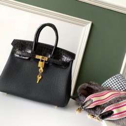 Replica Hermes Black Crocodile Leather Birkin 25 Bag