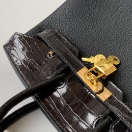 Replica Hermes Black Crocodile Leather Birkin 25 Bag