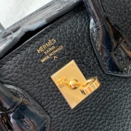 Replica Hermes Black Crocodile Leather Birkin 25 Bag