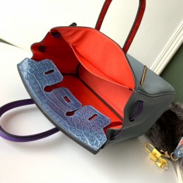Replica Hermes Gray Blue Crocodile Leather Birkin 25 Bag