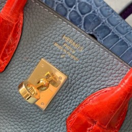 Replica Hermes Gray Blue Crocodile Leather Birkin 25 Bag