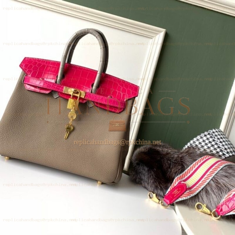 Replica Hermes Taupe Pink Crocodile Leather Birkin 25 Bag