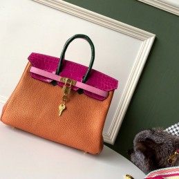 Replica Hermes Orange Pink Crocodile Leather Birkin 25 Bag