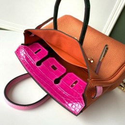 Replica Hermes Orange Pink Crocodile Leather Birkin 25 Bag