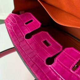 Replica Hermes Orange Pink Crocodile Leather Birkin 25 Bag
