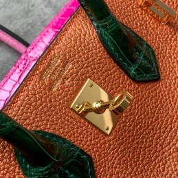 Replica Hermes Orange Pink Crocodile Leather Birkin 25 Bag