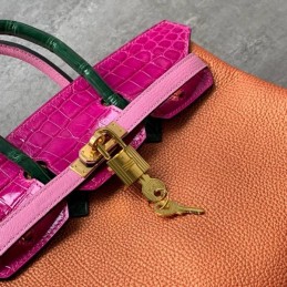 Replica Hermes Orange Pink Crocodile Leather Birkin 25 Bag