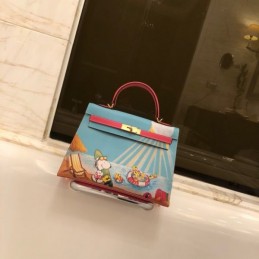 Replica Hermes Blue Cartoon Print Kelly 32 Bag