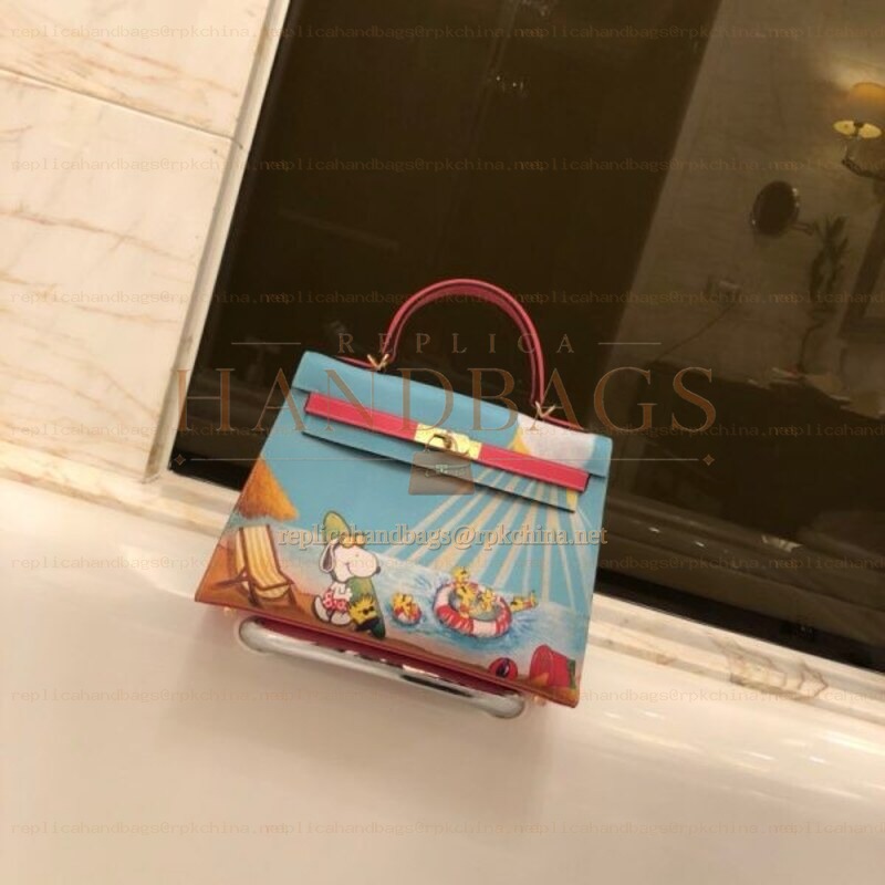Replica Hermes Blue Cartoon Print Kelly 32 Bag
