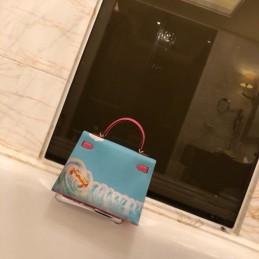 Replica Hermes Blue Cartoon Print Kelly 32 Bag
