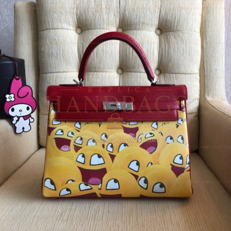 Replica Hermes Yellow Cartoon Print Kelly 32 Bag