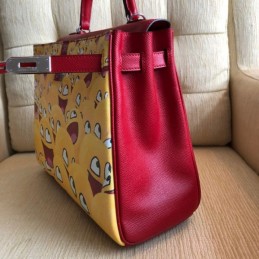 Replica Hermes Yellow Cartoon Print Kelly 32 Bag