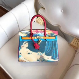 Replica Hermes Blue Art Print Birkin 30 Bag