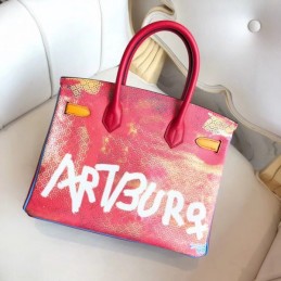 Replica Hermes Blue Art Print Birkin 30 Bag