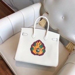 Replica Hermes White Dragon Print Birkin 30 Bag