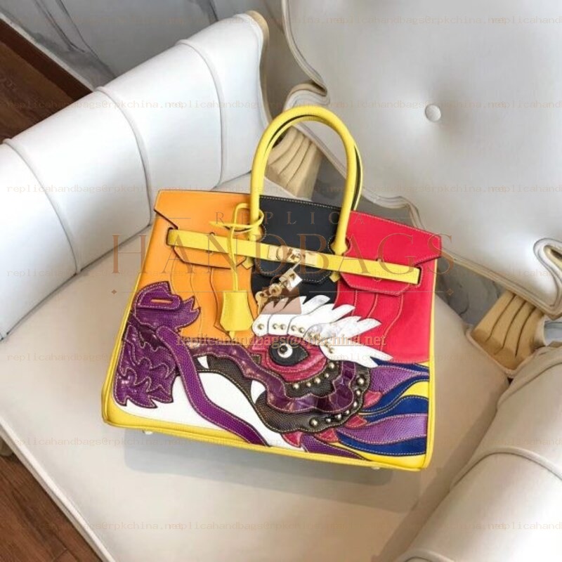 Replica Hermes Yellow Dragon Print Birkin 30 Bag