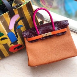 Replica Hermes Orange Pink Crocodile Leather Birkin 30 Bag