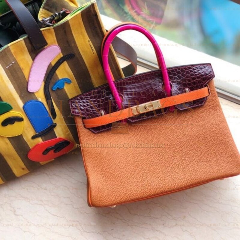 Replica Hermes Orange Pink Crocodile Leather Birkin 30 Bag