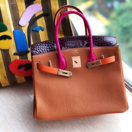 Replica Hermes Orange Pink Crocodile Leather Birkin 30 Bag