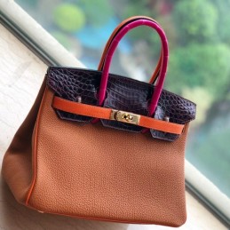Replica Hermes Orange Pink Crocodile Leather Birkin 30 Bag