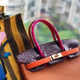 Replica Hermes Orange Pink Crocodile Leather Birkin 30 Bag