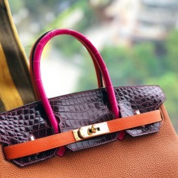 Replica Hermes Orange Pink Crocodile Leather Birkin 30 Bag