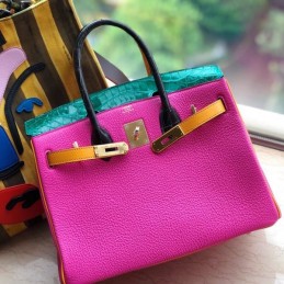 Replica Hermes Pink Green Crocodile Leather Birkin 30 Bag
