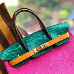 Replica Hermes Pink Green Crocodile Leather Birkin 30 Bag
