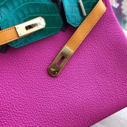 Replica Hermes Pink Green Crocodile Leather Birkin 30 Bag