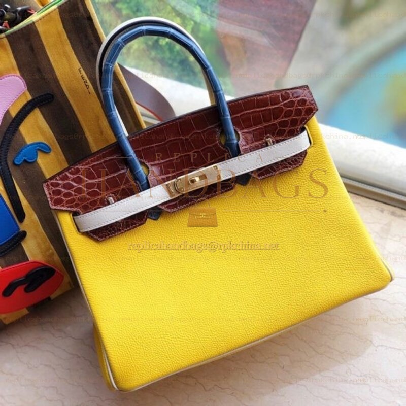 Replica Hermes Yellow Burgundy Crocodile Leather Birkin 30 Bag