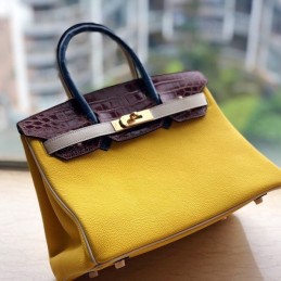 Replica Hermes Yellow Burgundy Crocodile Leather Birkin 30 Bag