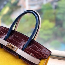 Replica Hermes Yellow Burgundy Crocodile Leather Birkin 30 Bag