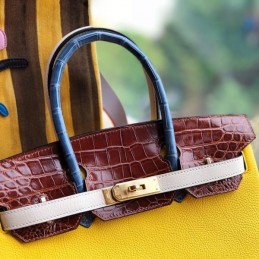 Replica Hermes Yellow Burgundy Crocodile Leather Birkin 30 Bag